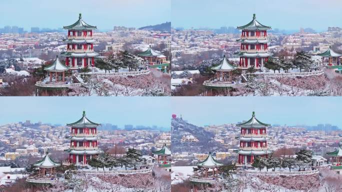 雪后青岛小鱼山老城区航拍