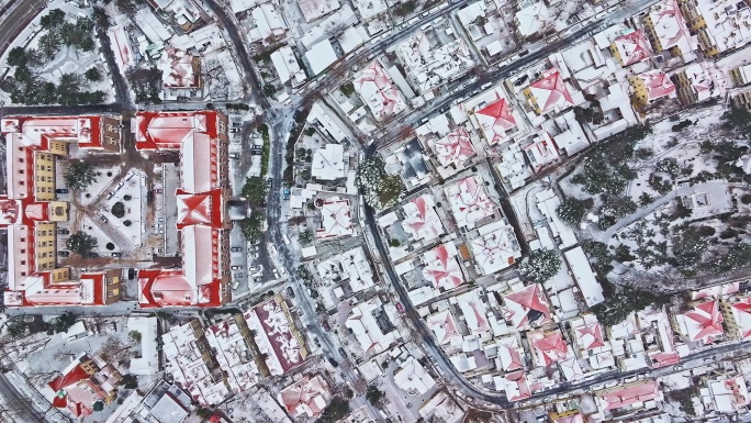 雪后青岛老城区航拍