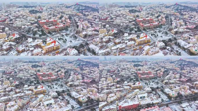 雪后青岛老城区航拍