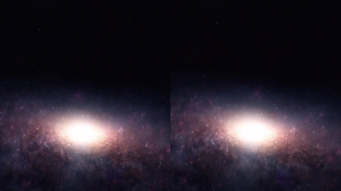 垂直建立镜头：缓慢旋转的螺旋星系，展示星星围绕中央核心移动。
