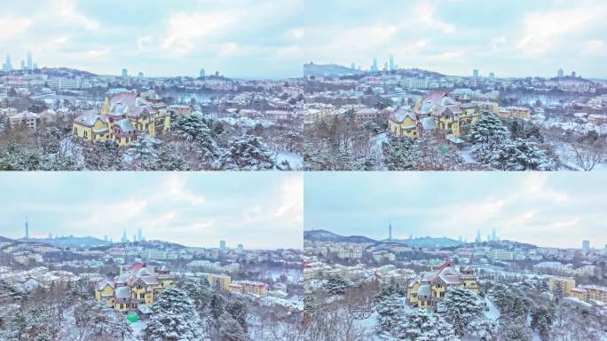 青岛老城区雪景航拍
