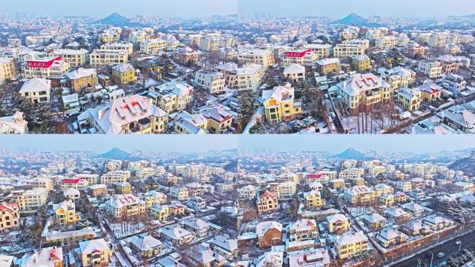 雪后青岛老城区航拍