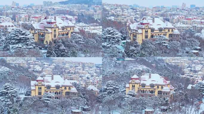 雪后青岛迎宾馆老城区航拍