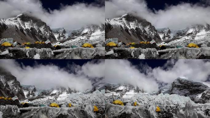 珠穆朗玛峰雪山风光与冰川帐篷 / 尼泊尔