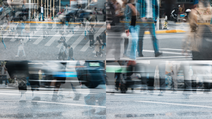 城市车流人流穿梭慢快门
