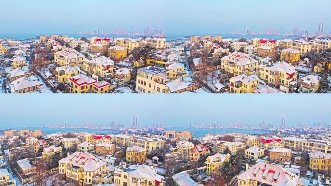 雪后青岛老城区航拍