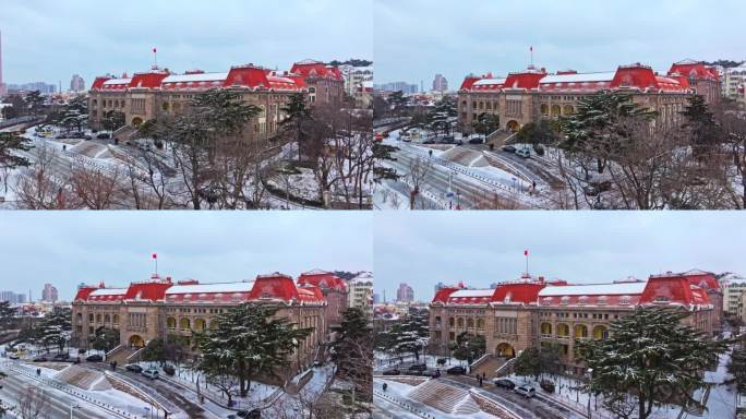 雪后青岛老城区航拍