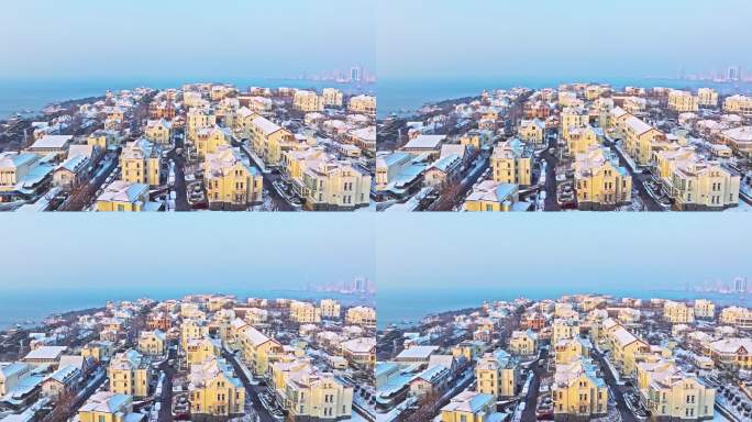 雪后青岛老城区航拍