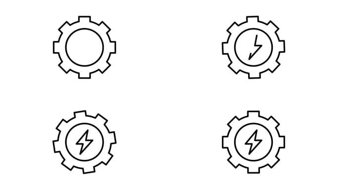 齿轮和电动动画线条图标。黑色线条图标动画。4K视频，带透明背景。