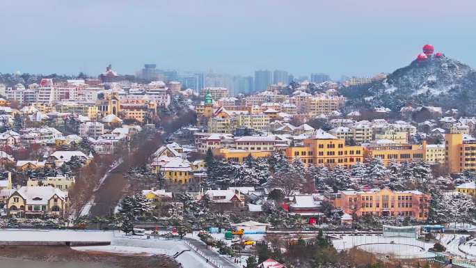 雪后青岛老城区航拍