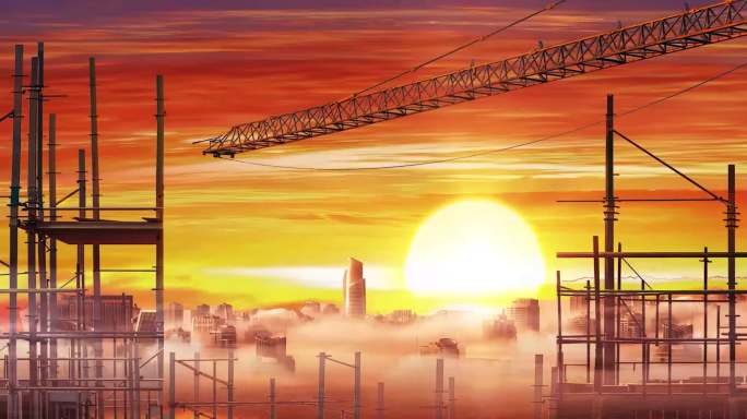 云层建设工地舞台背景