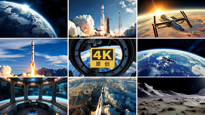 4K中国空间站卫星火箭发射月球合集