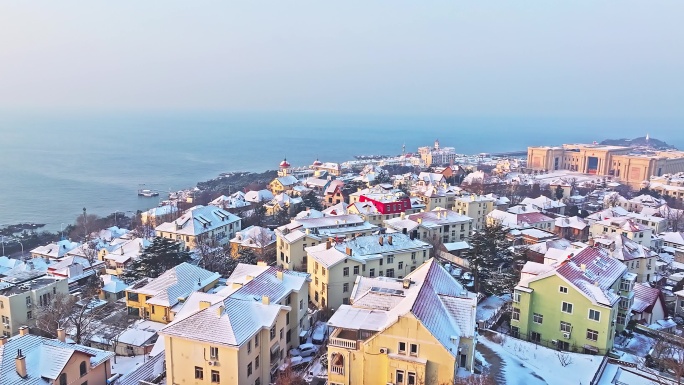 雪后青岛老城区航拍
