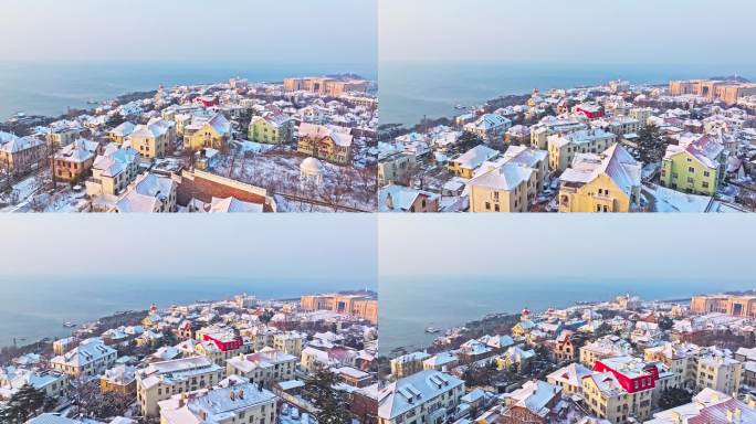 雪后青岛老城区航拍