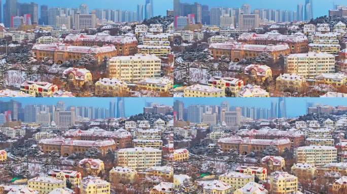 雪后青岛老城区航拍