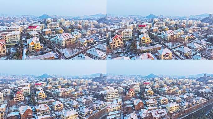 雪后青岛老城区航拍