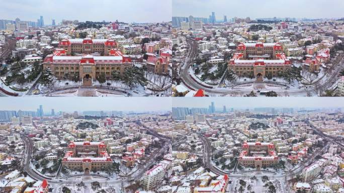 雪后青岛老城区航拍