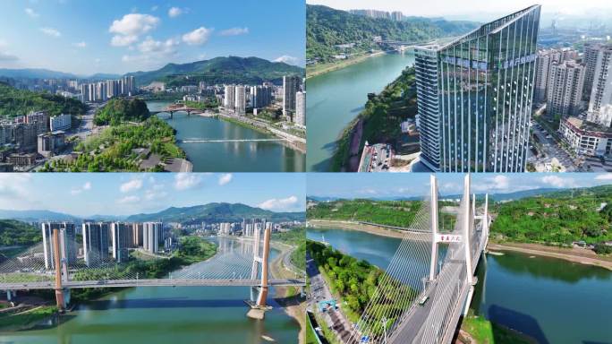 达州 金南大桥 塔坨湿地公园航拍 4K