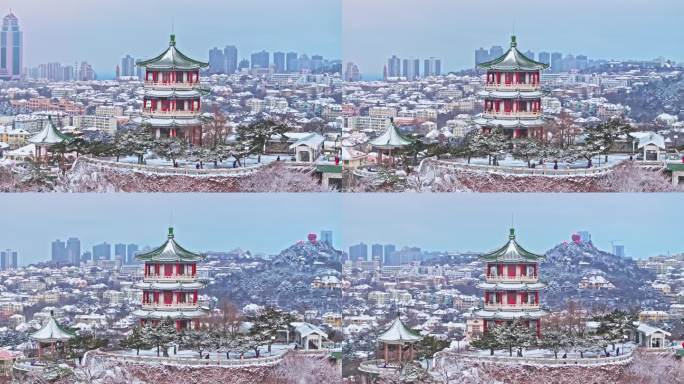 雪后青岛小鱼山老城区航拍