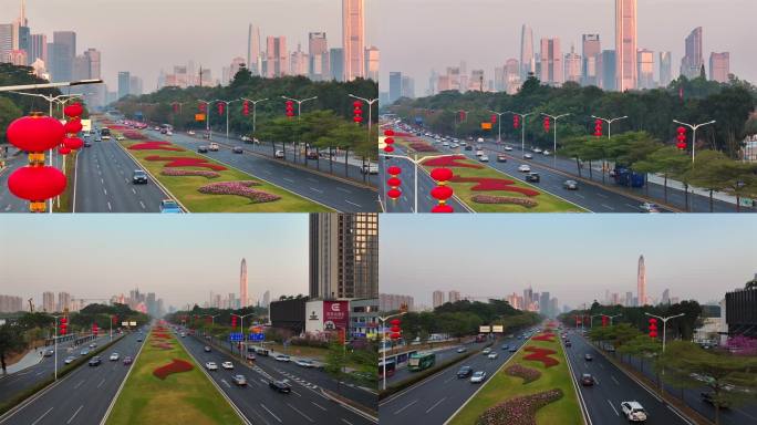 深南大道新春灯笼街景氛围