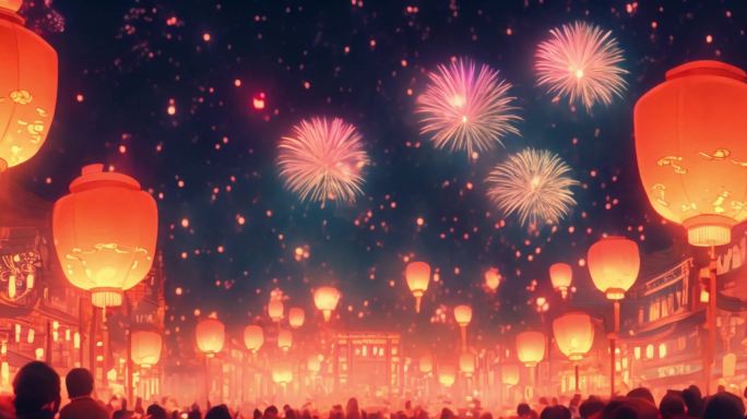 【宽屏】元宵节灯会 大红灯笼 天灯 烟花