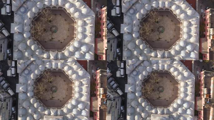 伊斯坦布尔，土耳其 - 2025年1月5日：历史遗址的鸟瞰图，展示独特的建筑和被树木环绕的中央户外空