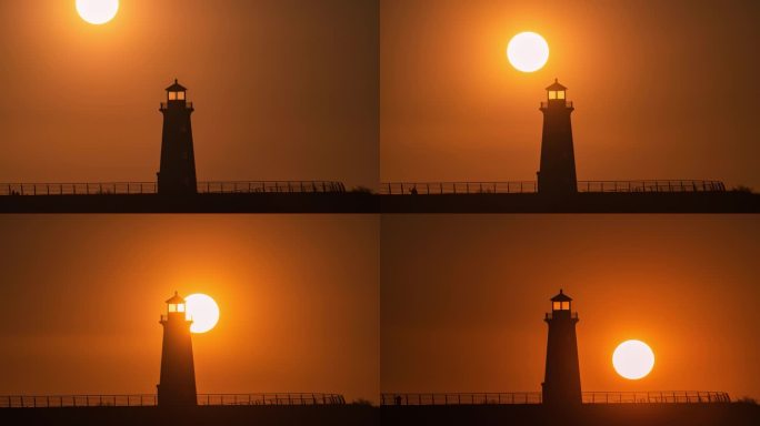 大连泊霞湾灯塔日落延时