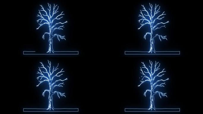 干枯树图标，带有发光的霓虹效果。