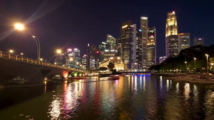 新加坡市中心美丽的夜景。