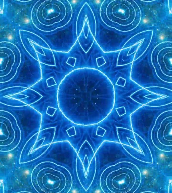 万花筒无缝循环：迷幻的未来传统隧道图案，适合意识冥想背景视频，放松的民族色彩图案，脉轮昆达里尼瑜伽。