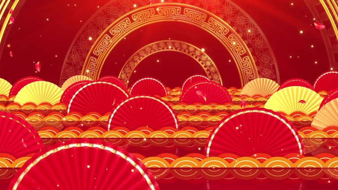 8k新年红色喜庆中国风扇子舞春节晚会背景