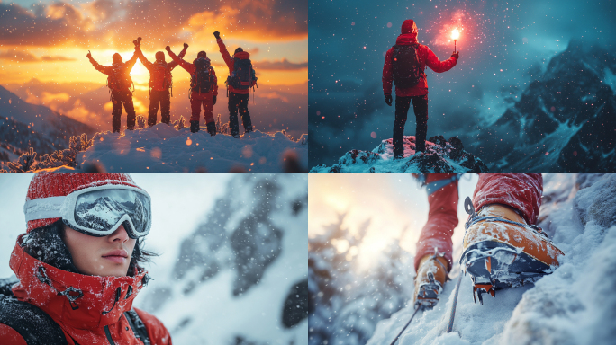 团队励志奋斗人物 攀登雪山奋斗登顶登山