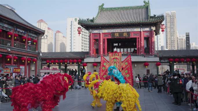 天津古文化街 舞狮子 蛇年春节过年气氛