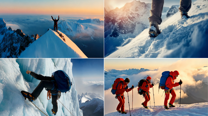 4K绝美励志团队徒步攀登探险雪山