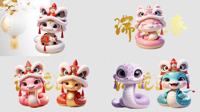 2025蛇年新年元素吉祥物动画带透明通道