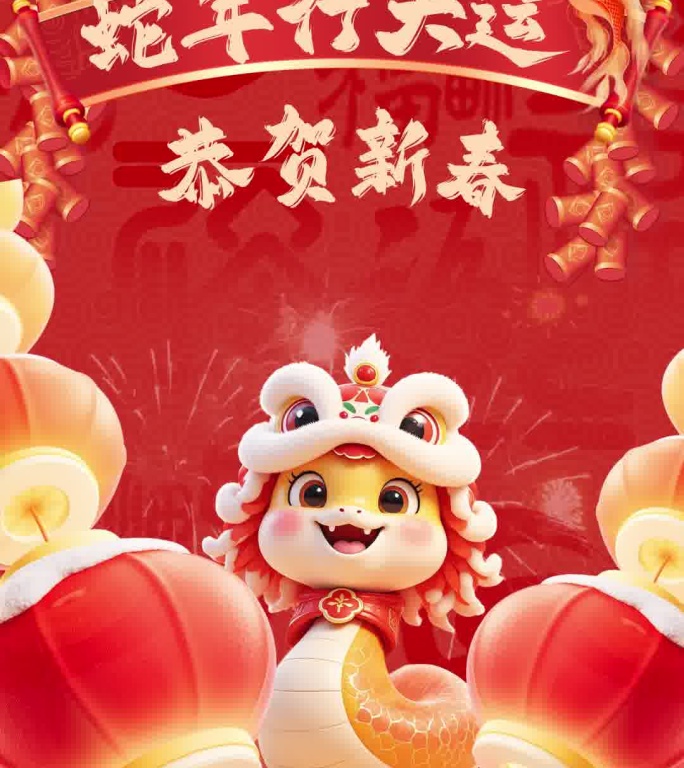 2025蛇年拜年祝福竖屏AE模板无插件
