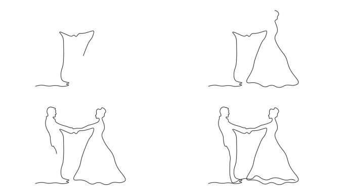 一对恋人牵着手，新婚夫妇，自我绘制动画，一笔画出，标志。