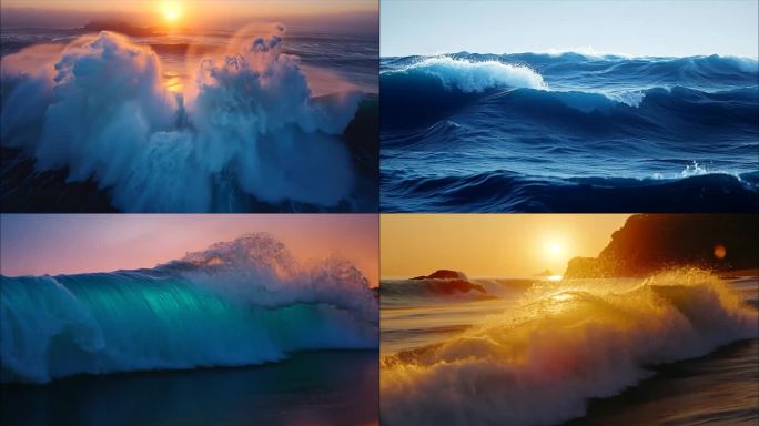海浪大海巨浪海浪升格唯美大气海浪拍打ai