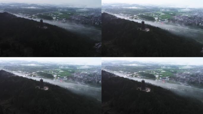 抚州宜黄卓望塔雨后航拍