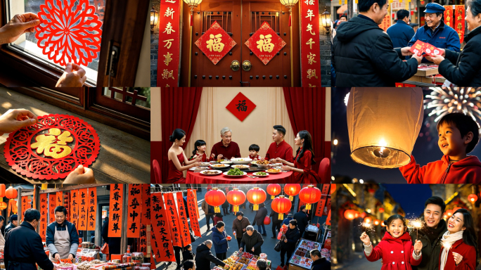4K喜庆中国年新年新春春节习俗团圆