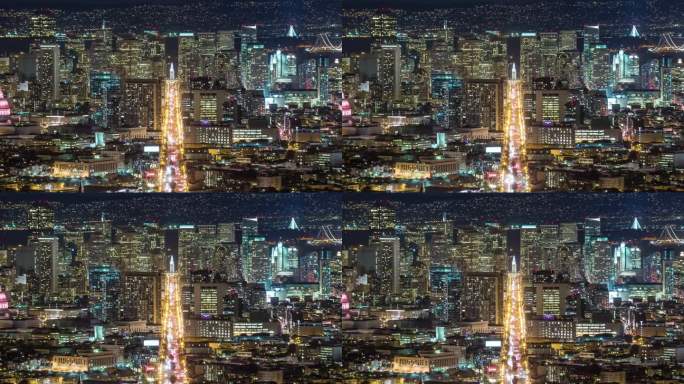 旧金山，美国 - 2024年10月26日：令人惊叹的夜景天际线，街道灯火辉煌，标志性建筑熠熠生辉。