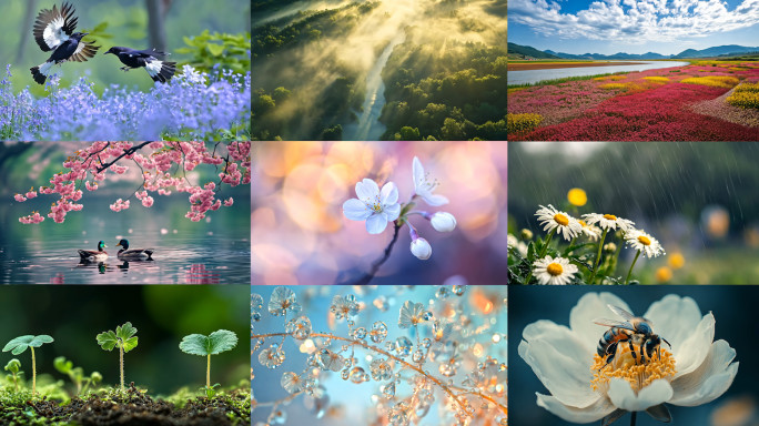 【原创】春天自然环境春雨蝴蝶蜜蜂花朵等