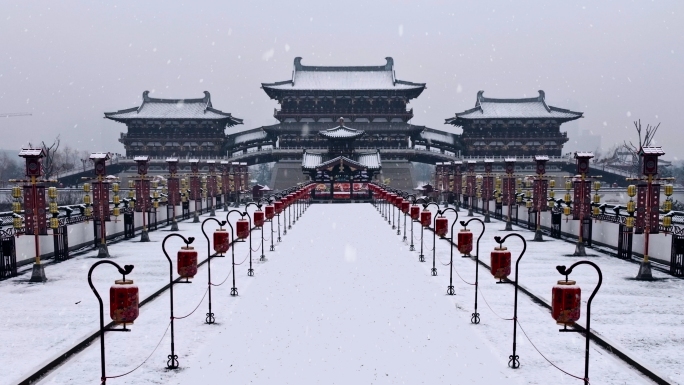 洛阳雪景航拍应天门九龙鼎天堂明堂九州池