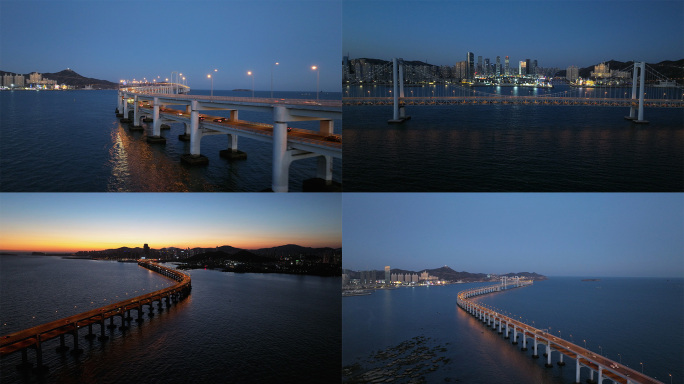 航拍大连星海湾大桥夜景4K高清素材