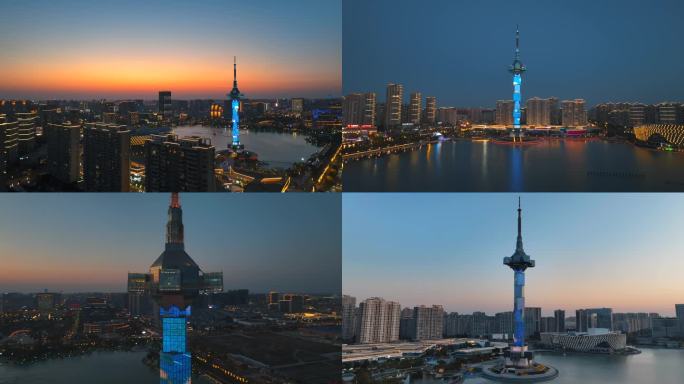盐城市区聚龙湖盐立方夕阳航拍