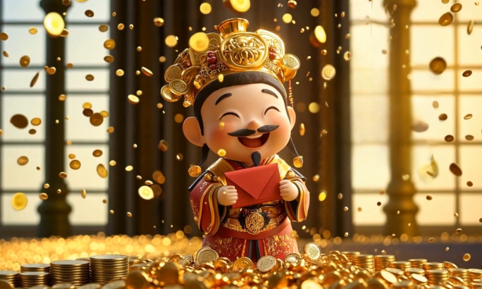 新年迎财神金银宝箱恭喜发财金元宝招财进宝