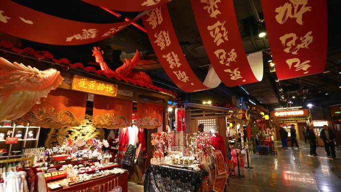 商场春节南宋古潭州市集场景空镜