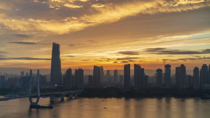 延时8k武汉长江二桥看汉口晚霞转夜景