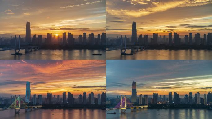 延时8k武汉长江二桥看汉口晚霞转夜景