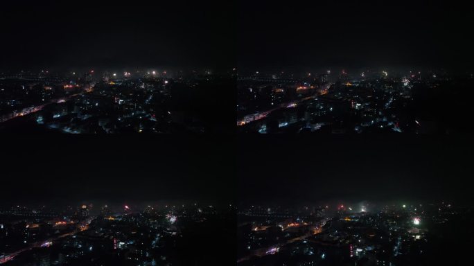 农村烟花航拍春节乡村烟花燃放除夕跨年烟花